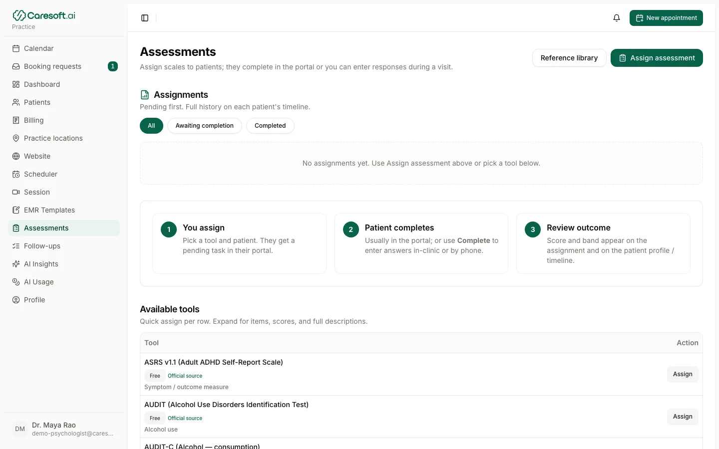 Assignment history with filters