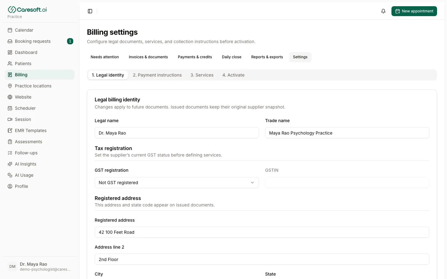 Billing settings