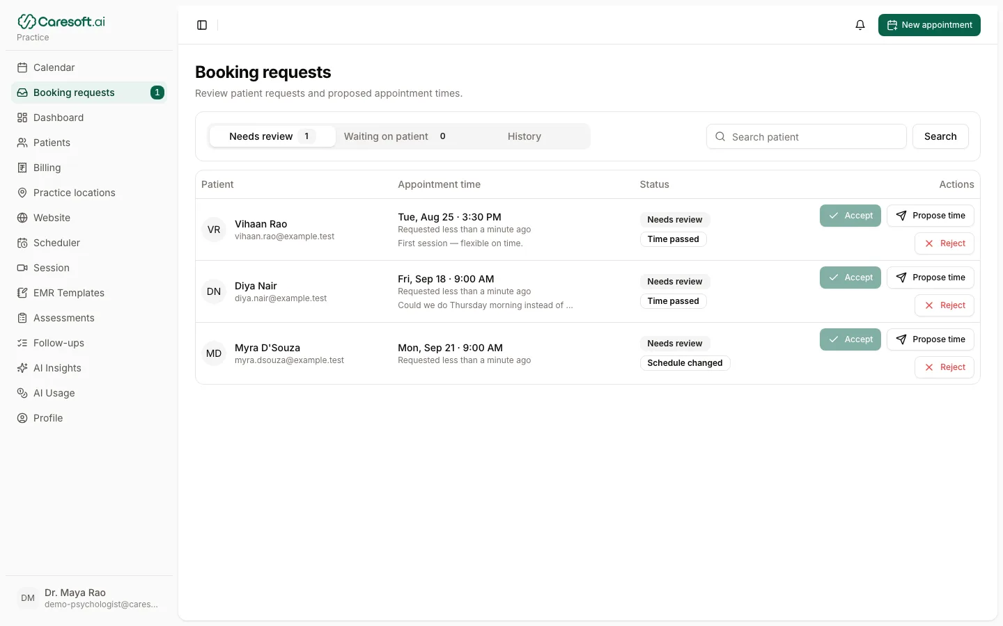 Booking requests, with a live conflict label