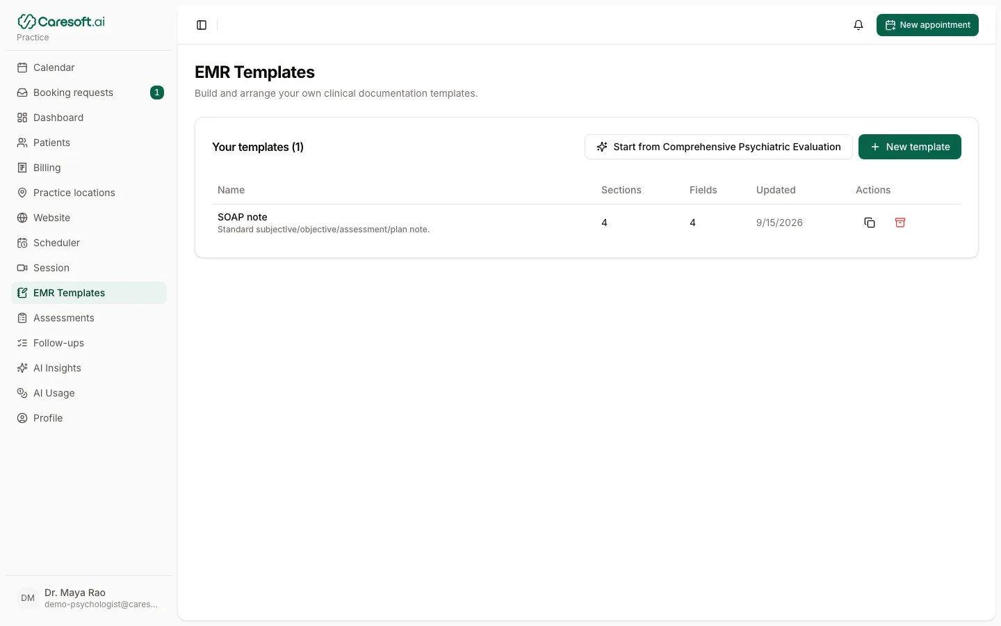 Templates list