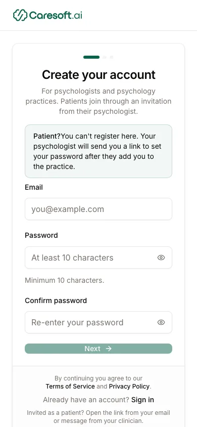 Sign-up on a phone